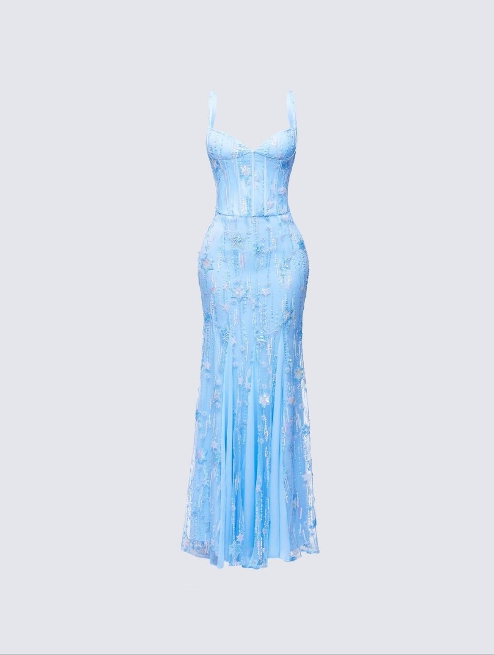 Finesse Light Blue Embellished Corset Maxi Dress/Size 3X/Sky Blue.